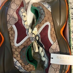 Gucci Brown and Red Patterned Sneakers
